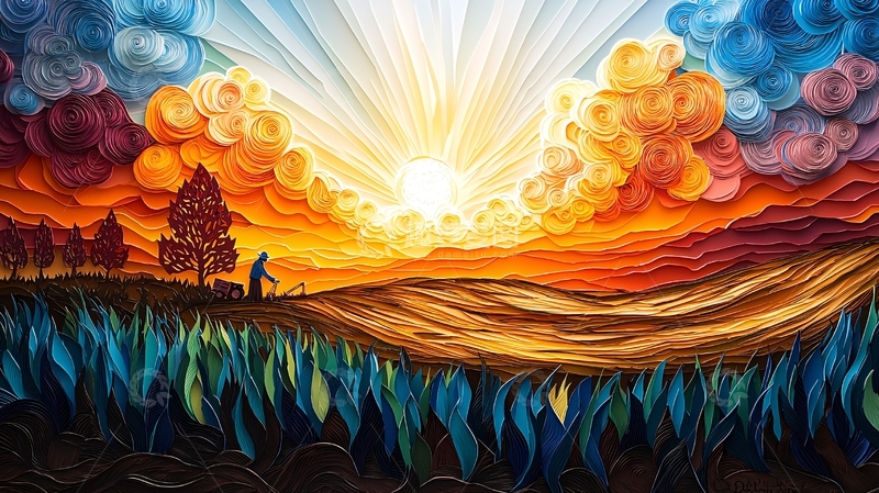 高清大图下载【趣麦麦图】卷纸艺术日出