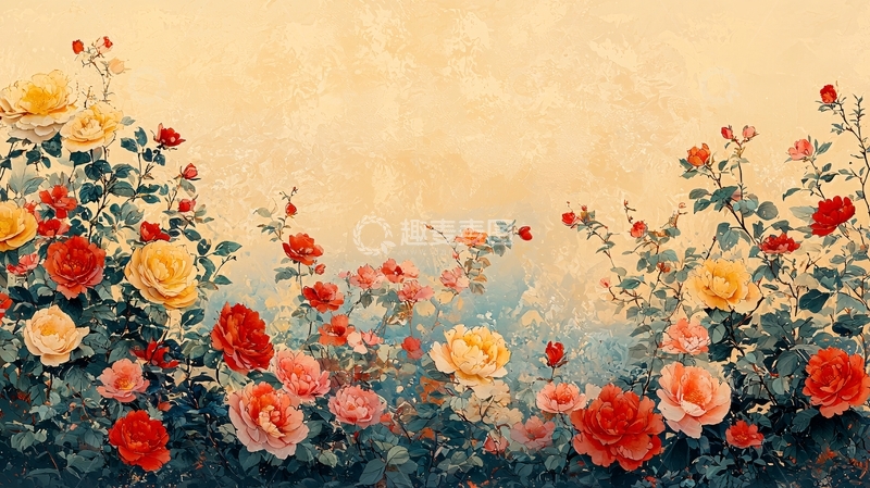 高清大图下载【趣麦麦图】复古玫瑰花丛