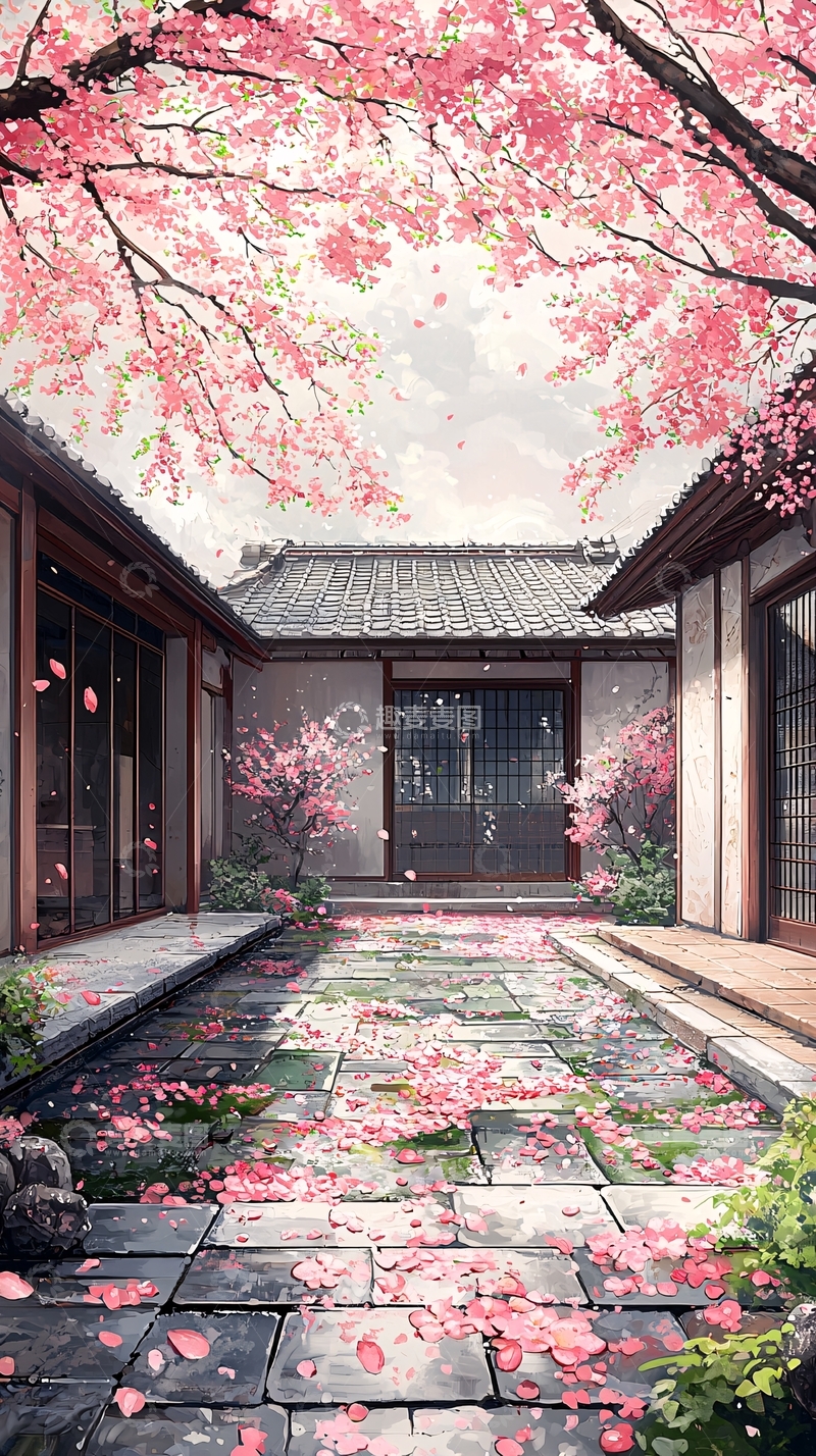 高清大图下载【趣麦麦图】樱花庭院