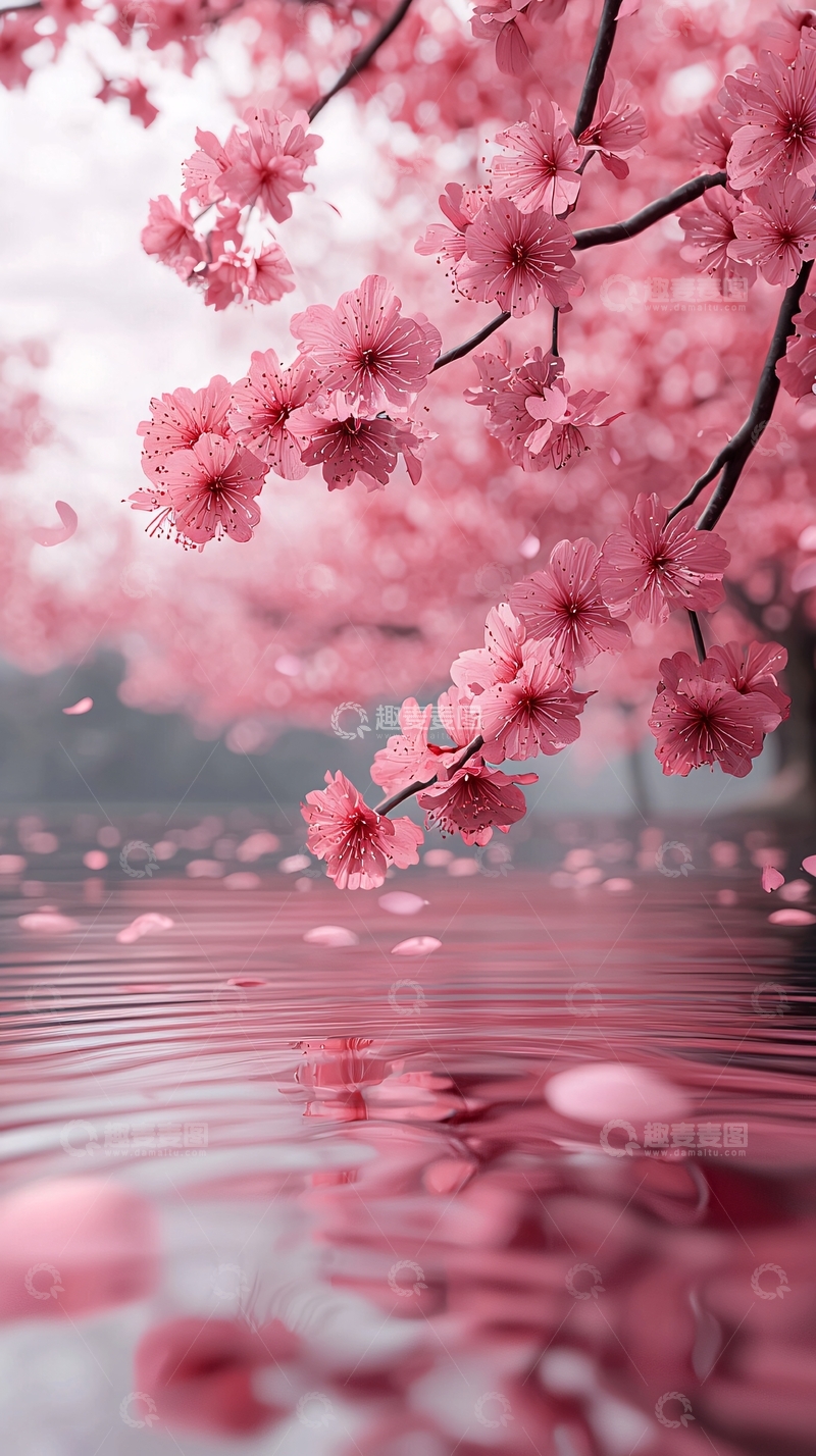 高清大图下载【趣麦麦图】粉嫩樱花倒影水面