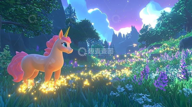 高清大图下载【趣麦麦图】梦幻独角兽森林