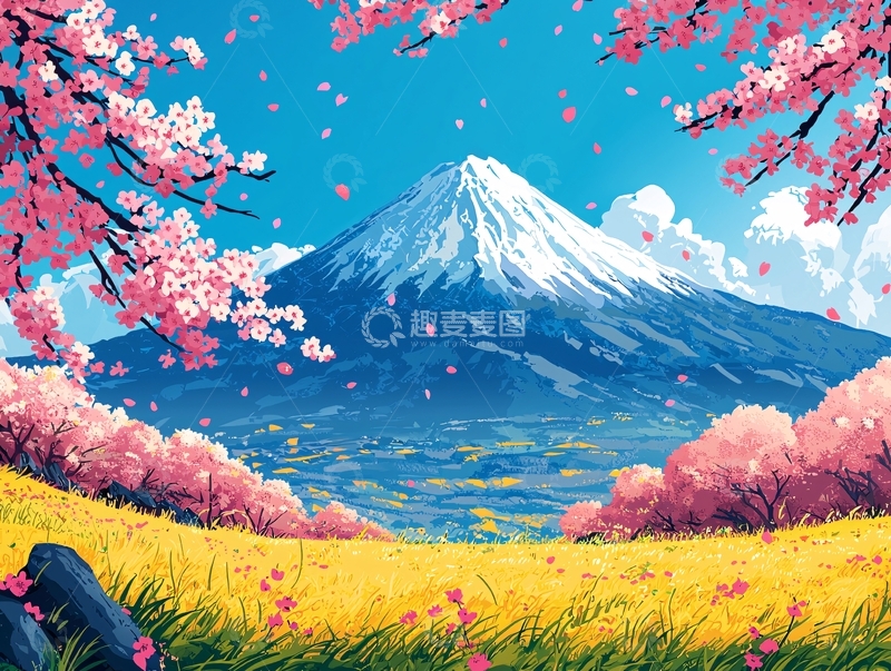 富士山樱花田野