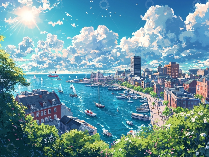 高清大图下载【趣麦麦图】阳光明媚的海港城市