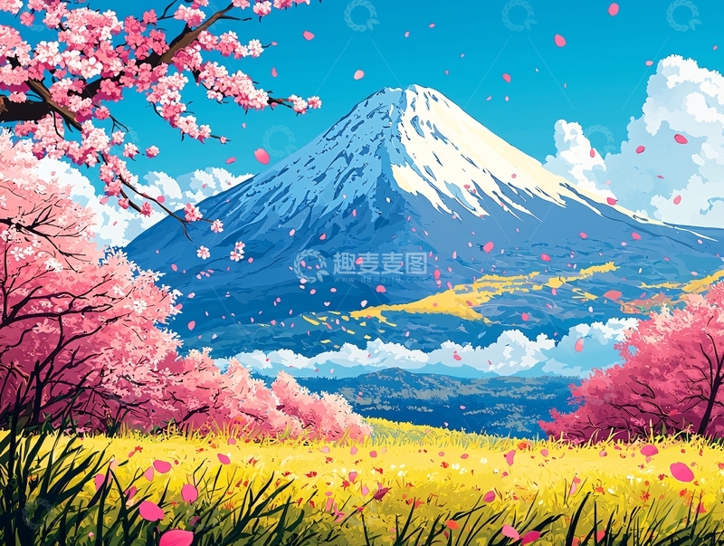 高清大图下载【趣麦麦图】富士山樱花春天