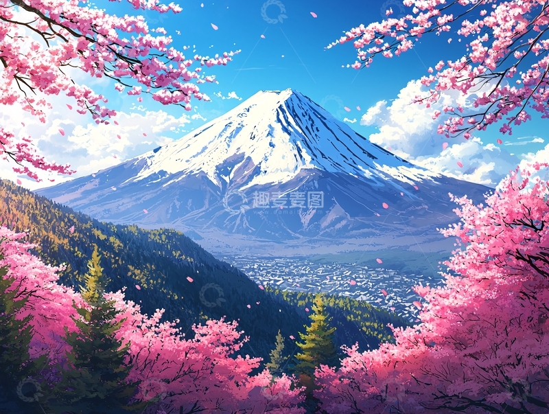 高清大图下载【趣麦麦图】富士山樱花