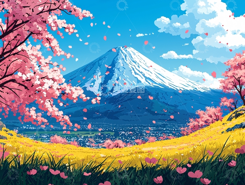 高清大图下载【趣麦麦图】富士山樱花