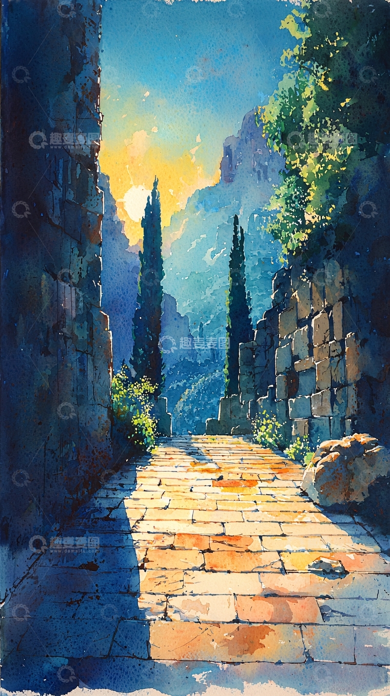 高清大图下载【趣麦麦图】清晨山谷石板路