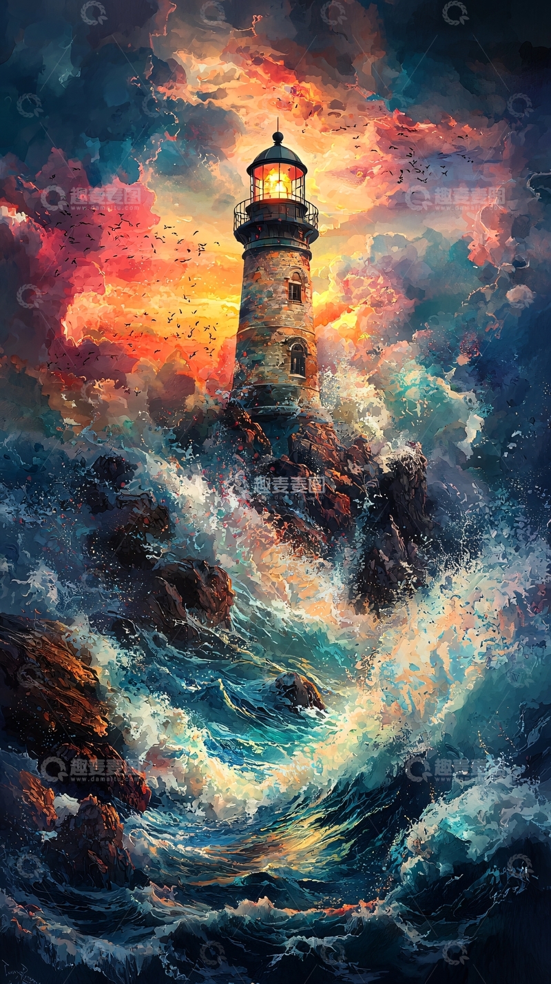 高清大图下载【趣麦麦图】暴风雨中的灯塔