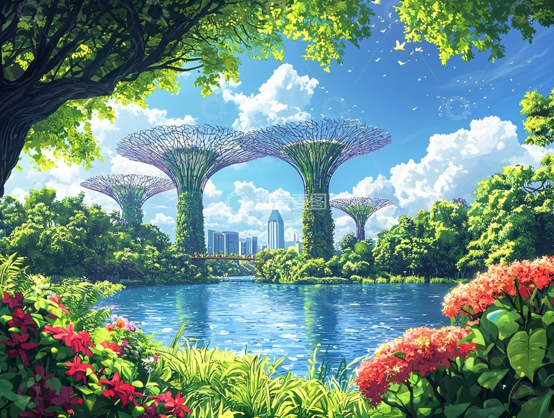 高清大图下载【趣麦麦图】梦幻花园城市景观