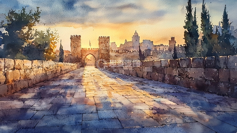 高清大图下载【趣麦麦图】夕阳下的古城城墙