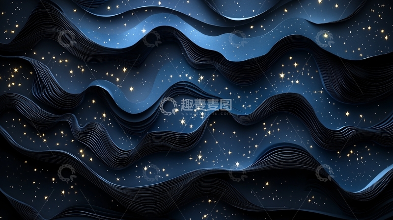 高清大图下载【趣麦麦图】深蓝色波浪星空背景