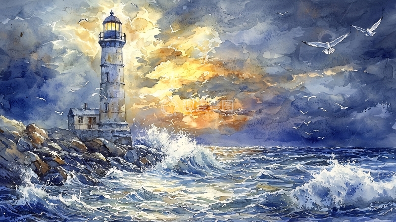 高清大图下载【趣麦麦图】暴风雨中的灯塔