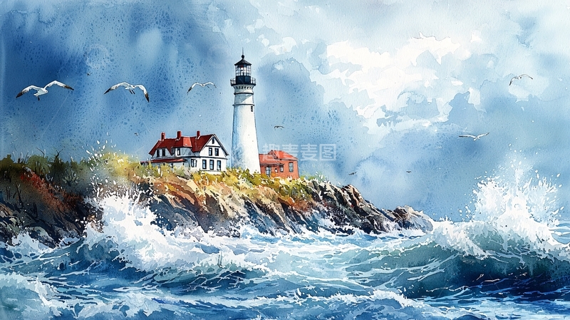 高清大图下载【趣麦麦图】暴风雨中的灯塔