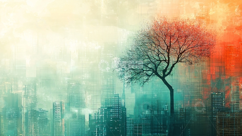 高清大图下载【趣麦麦图】荒凉城市背景下的枯树