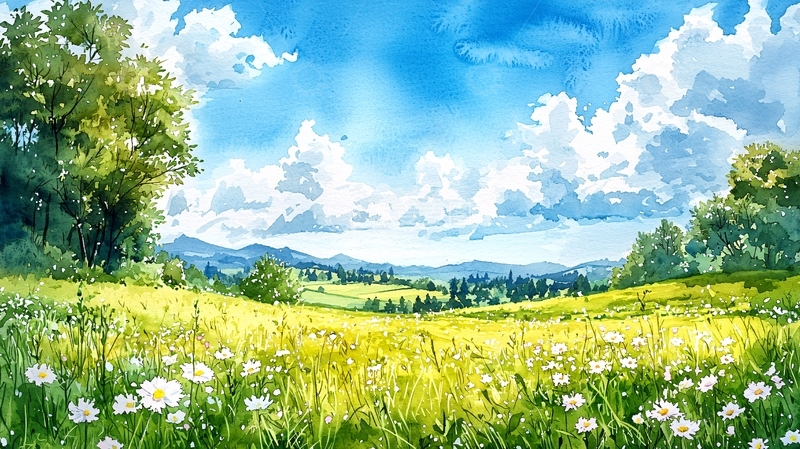 高清大图下载【趣麦麦图】水彩田园风景画