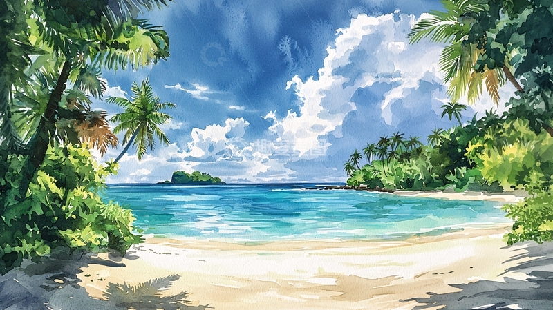 高清大图下载【趣麦麦图】热带海滩风景画