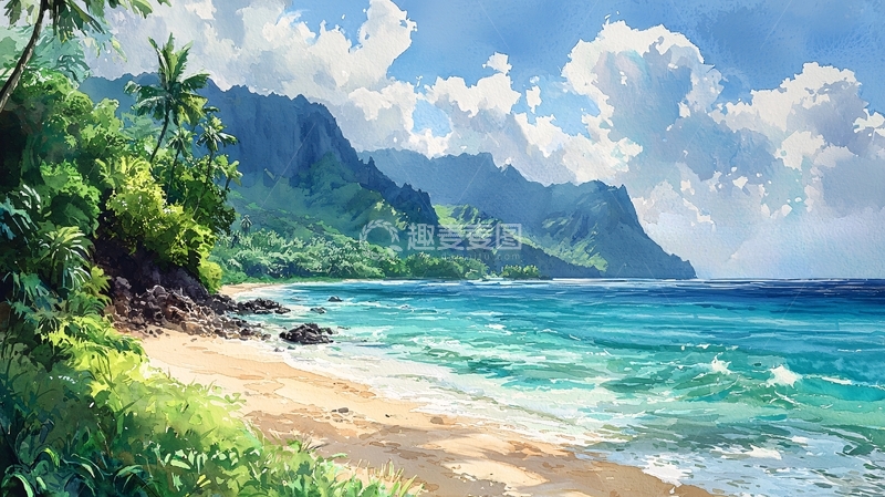 高清大图下载【趣麦麦图】热带海滩风景画