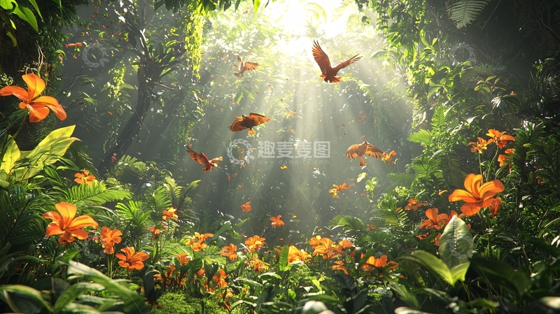 高清大图下载【趣麦麦图】阳光森林花海