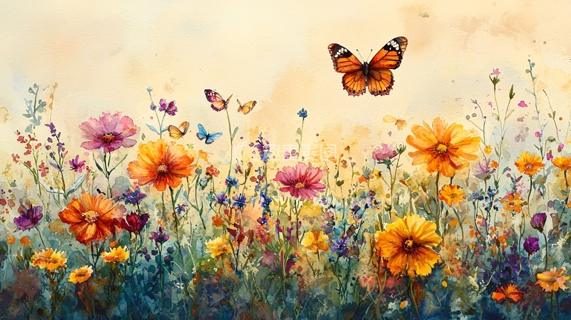 高清大图下载【趣麦麦图】水彩花卉蝴蝶