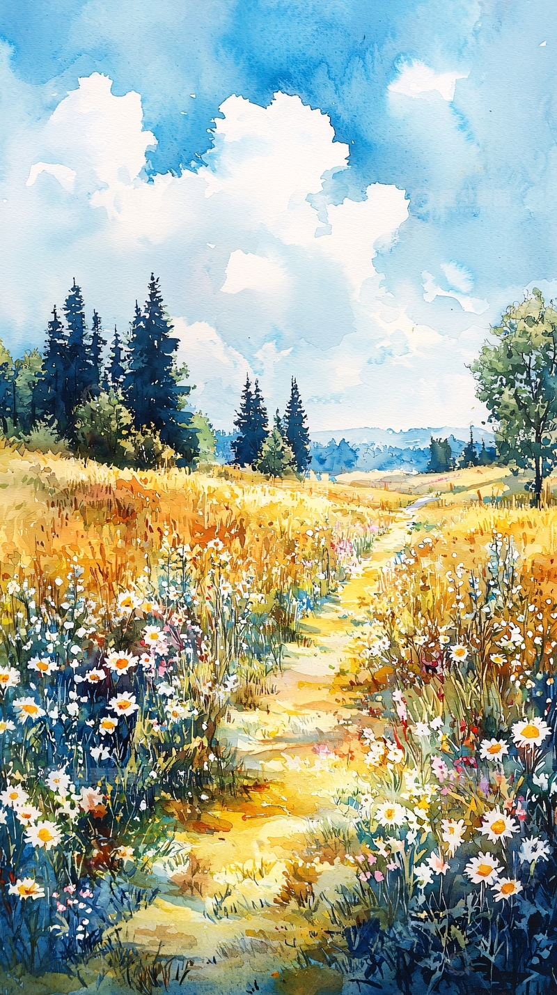 高清大图下载【趣麦麦图】水彩田园风光