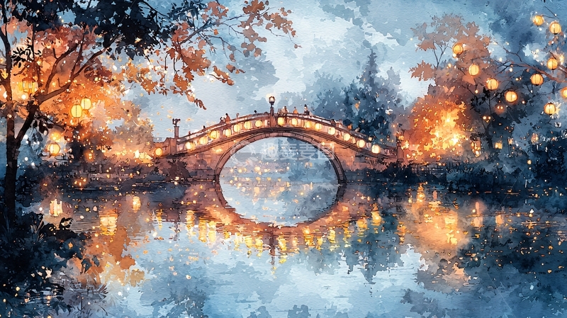 高清大图下载【趣麦麦图】梦幻拱桥夜景