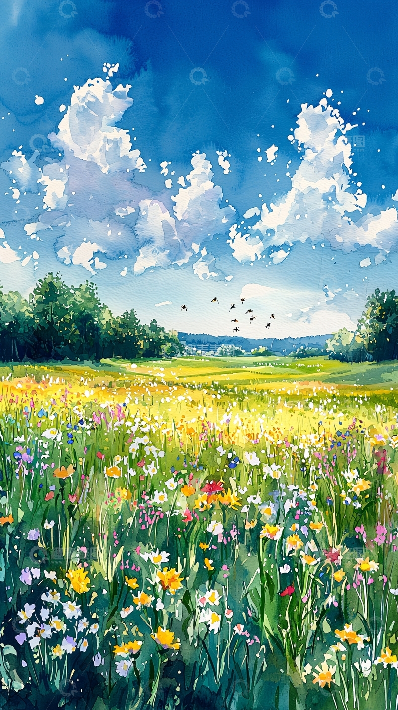 高清大图下载【趣麦麦图】水彩田园风光