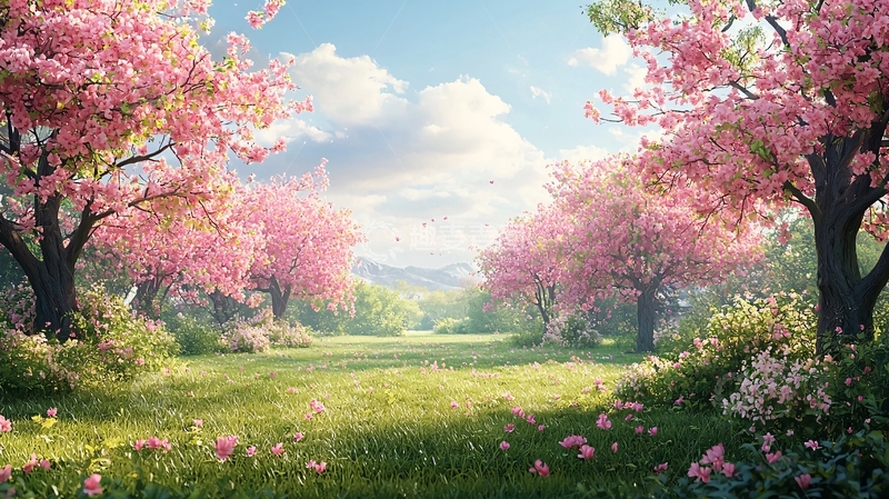 高清大图下载【趣麦麦图】春日樱花树下绿地