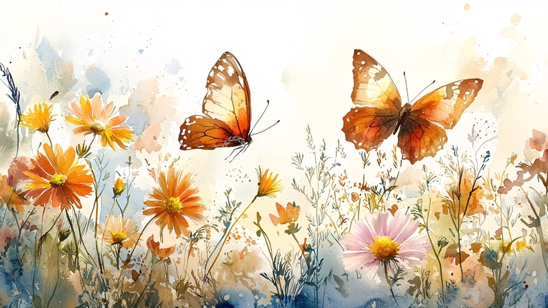 高清大图下载【趣麦麦图】水彩蝴蝶花卉