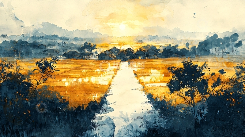 高清大图下载【趣麦麦图】水彩田园风光