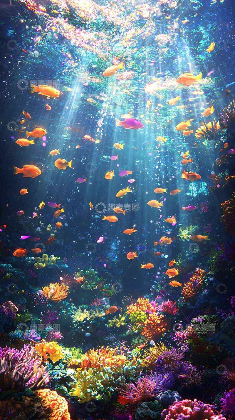 高清大图下载【趣麦麦图】梦幻海底鱼群珊瑚
