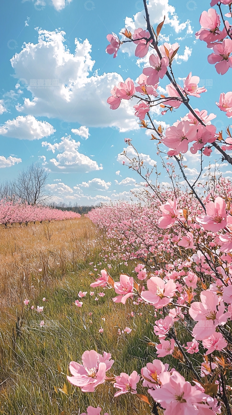 高清大图下载【趣麦麦图】粉红花海蓝天白云