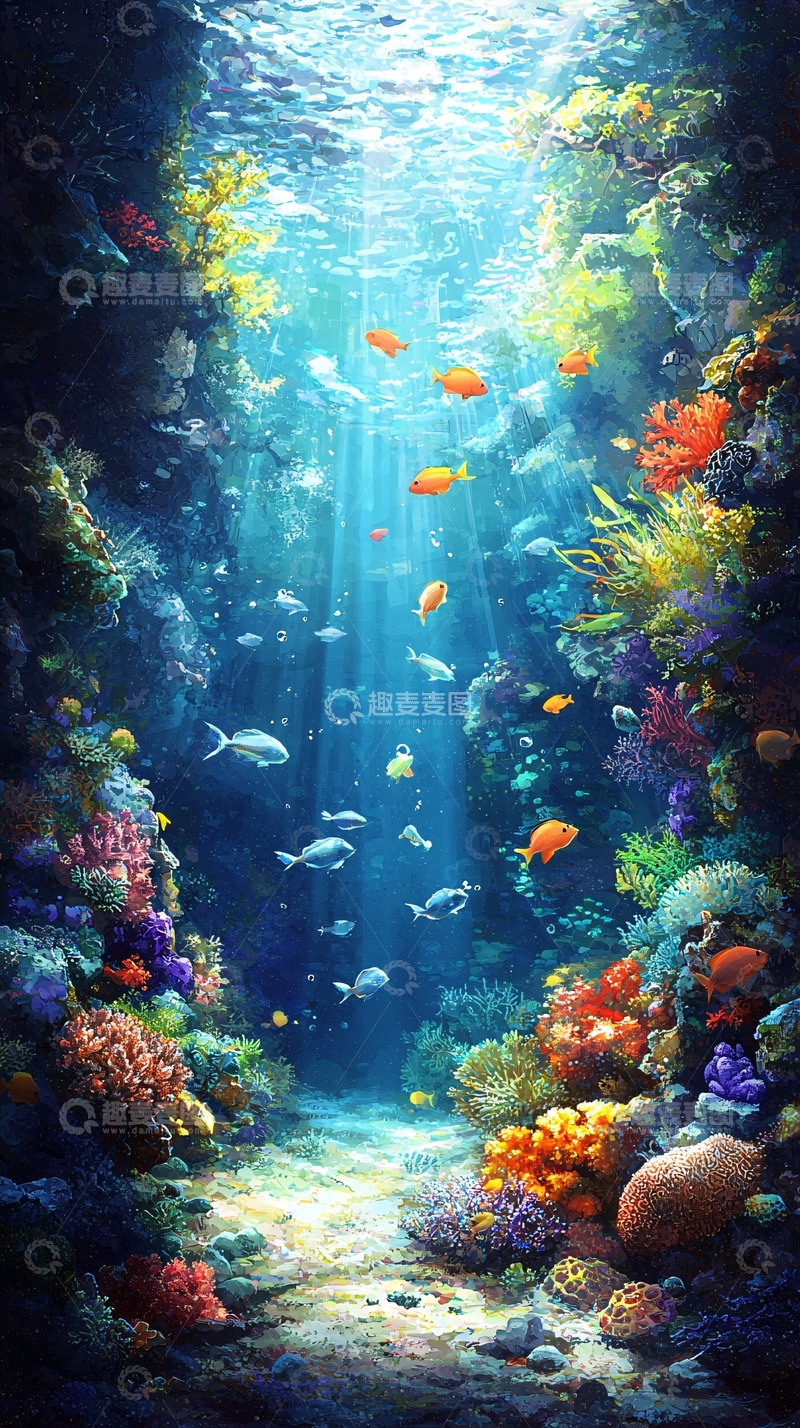 高清大图下载【趣麦麦图】海底珊瑚礁鱼群