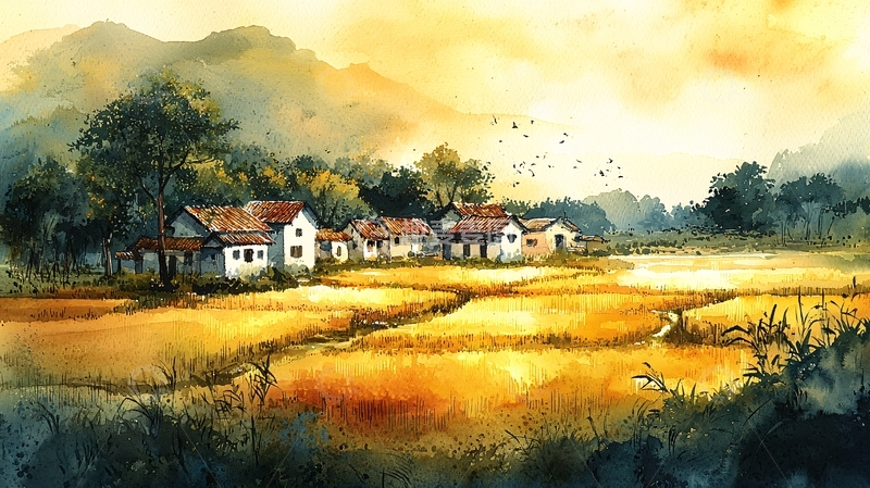 高清大图下载【趣麦麦图】水彩田园风光