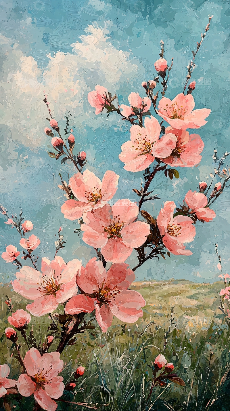 高清大图下载【趣麦麦图】粉色花朵蓝天白云