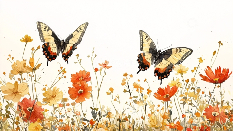 高清大图下载【趣麦麦图】水彩蝴蝶花卉
