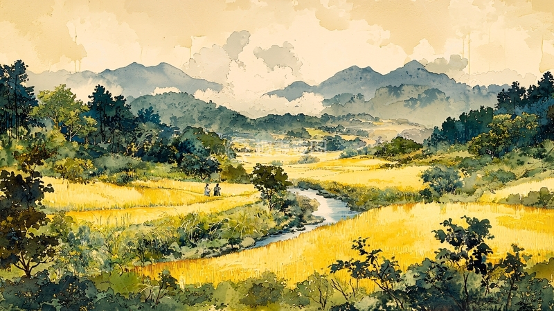 高清大图下载【趣麦麦图】水彩田园风光