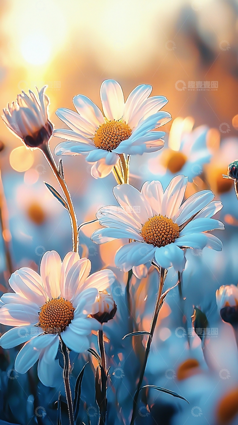 高清大图下载【趣麦麦图】夕阳下盛开的雏菊花田