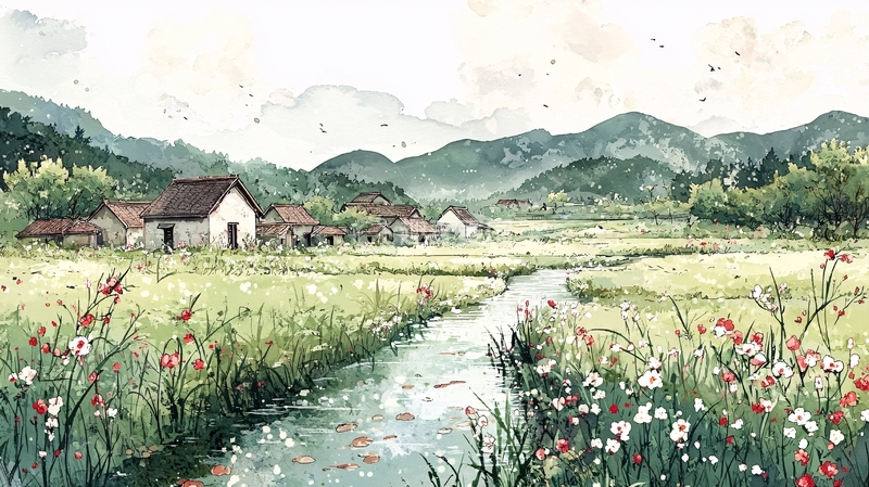 高清大图下载【趣麦麦图】水彩田园风景画