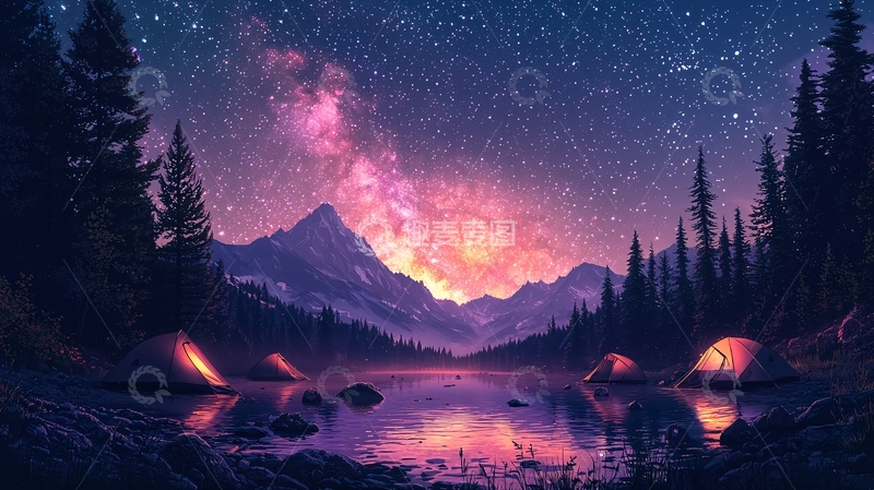 高清大图下载【趣麦麦图】星空下的营地