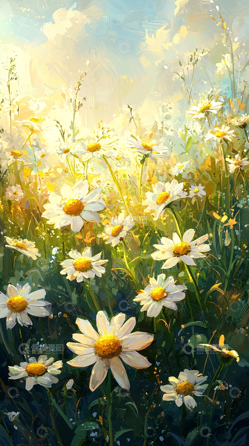 高清大图下载【趣麦麦图】阳光下的雏菊花田