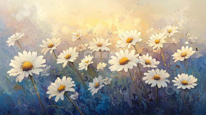 高清大图下载【趣麦麦图】阳光下盛开的雏菊花田