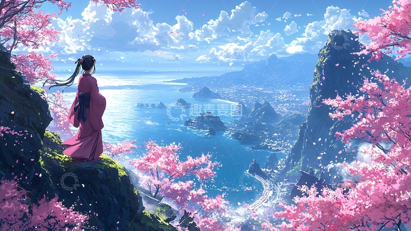 高清大图下载【趣麦麦图】唯美意境樱花海景