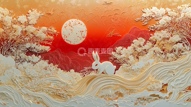 高清大图下载【趣麦麦图】月夜玉兔山景图