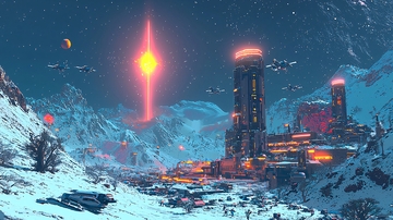 雪山科幻城市夜景