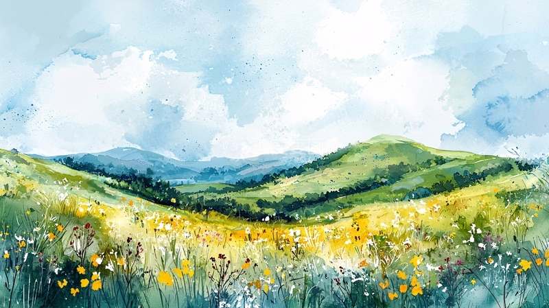 高清大图下载【趣麦麦图】水彩田园风光