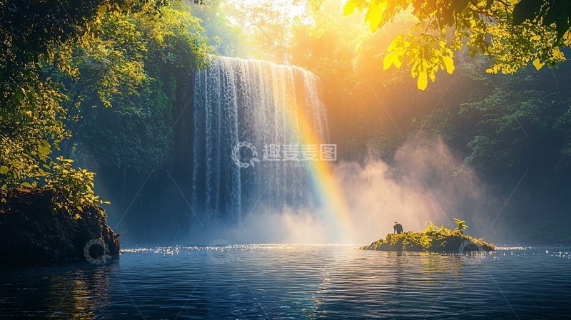 高清大图下载【趣麦麦图】阳光彩虹瀑布