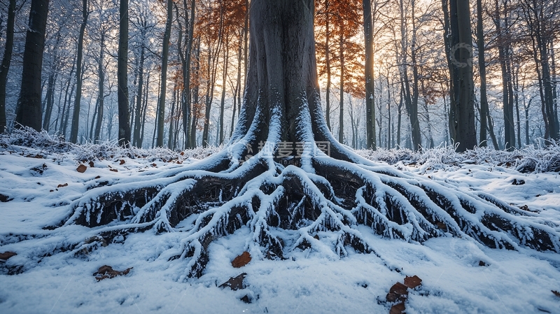 高清大图下载【趣麦麦图】冬日森林树根特写