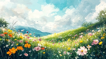 阳光明媚的彩色花田