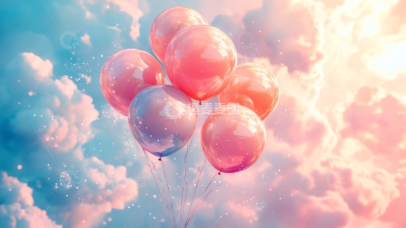 高清大图下载【趣麦麦图】粉色气球飞上天空