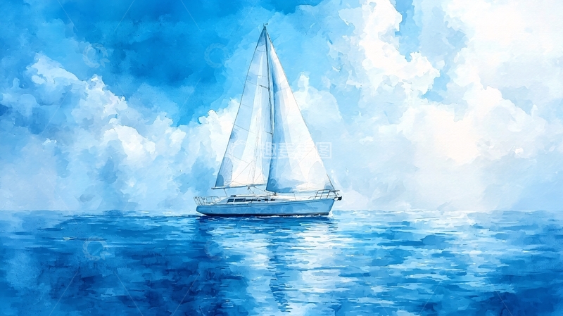高清大图下载【趣麦麦图】蓝色大海帆船